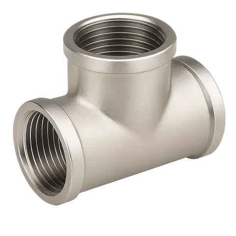 Тройник никелированный латунный переходной Ду 20х15х20 3/4"х1/2"х3/4" ВР